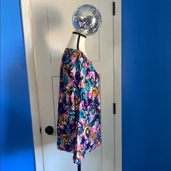 Vintage Saks Fifth Avenue Multicolor Psychedelic Sequin Top // Eclectic Handmade - Picture 2 of 7